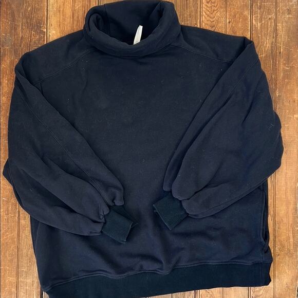 Nap women’s oversized boxy turtleneck, sweatshirt balloon sleeves, black - Picture 2 of 7